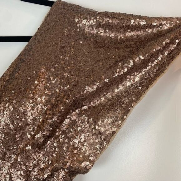 Revelry Gwen Sequin Flutter Sleeve Gown in Mocha 10 - Picture 5 of 12